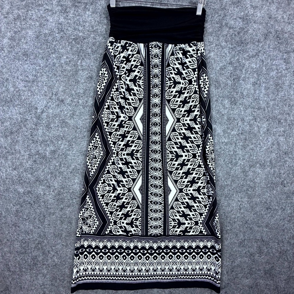 APT. 9 Maxi Skirt Womens Medium Petite Black White Geometric Office Chic Pull On